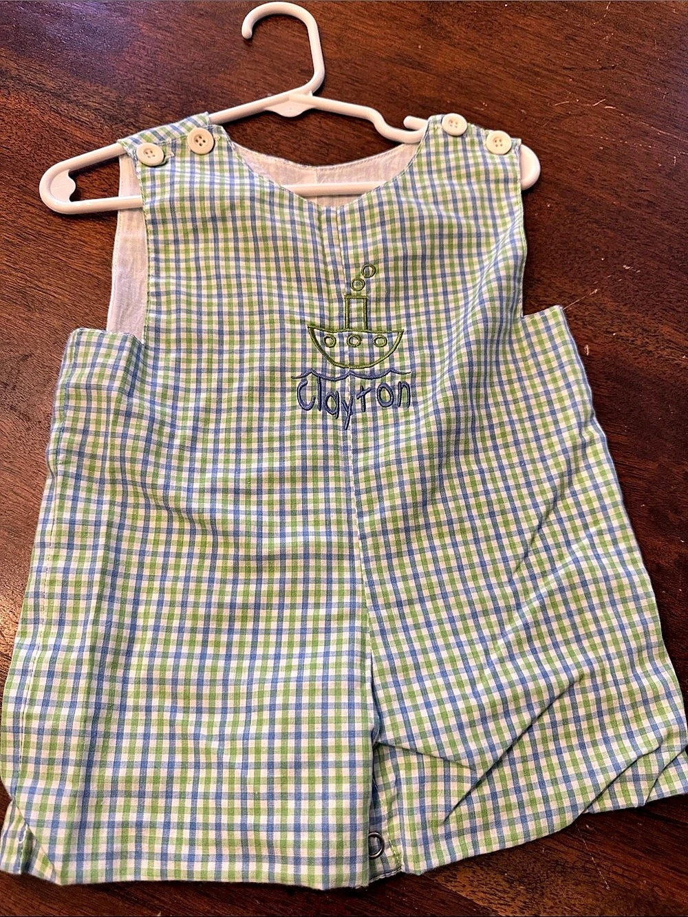 Remember Nguyen Gingham Romper personalized 6M Like New
